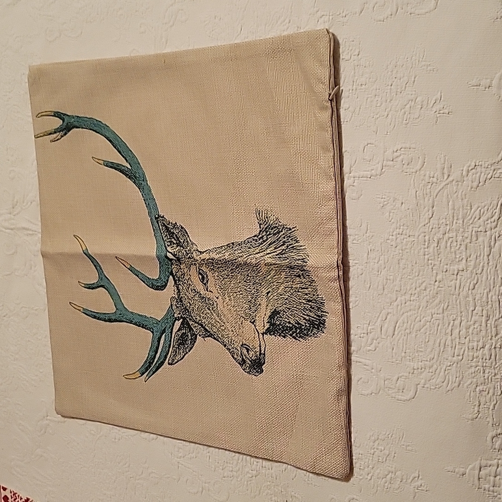 18" X 18" Cotton Linen Square Throw Pillow cover,  deer head design